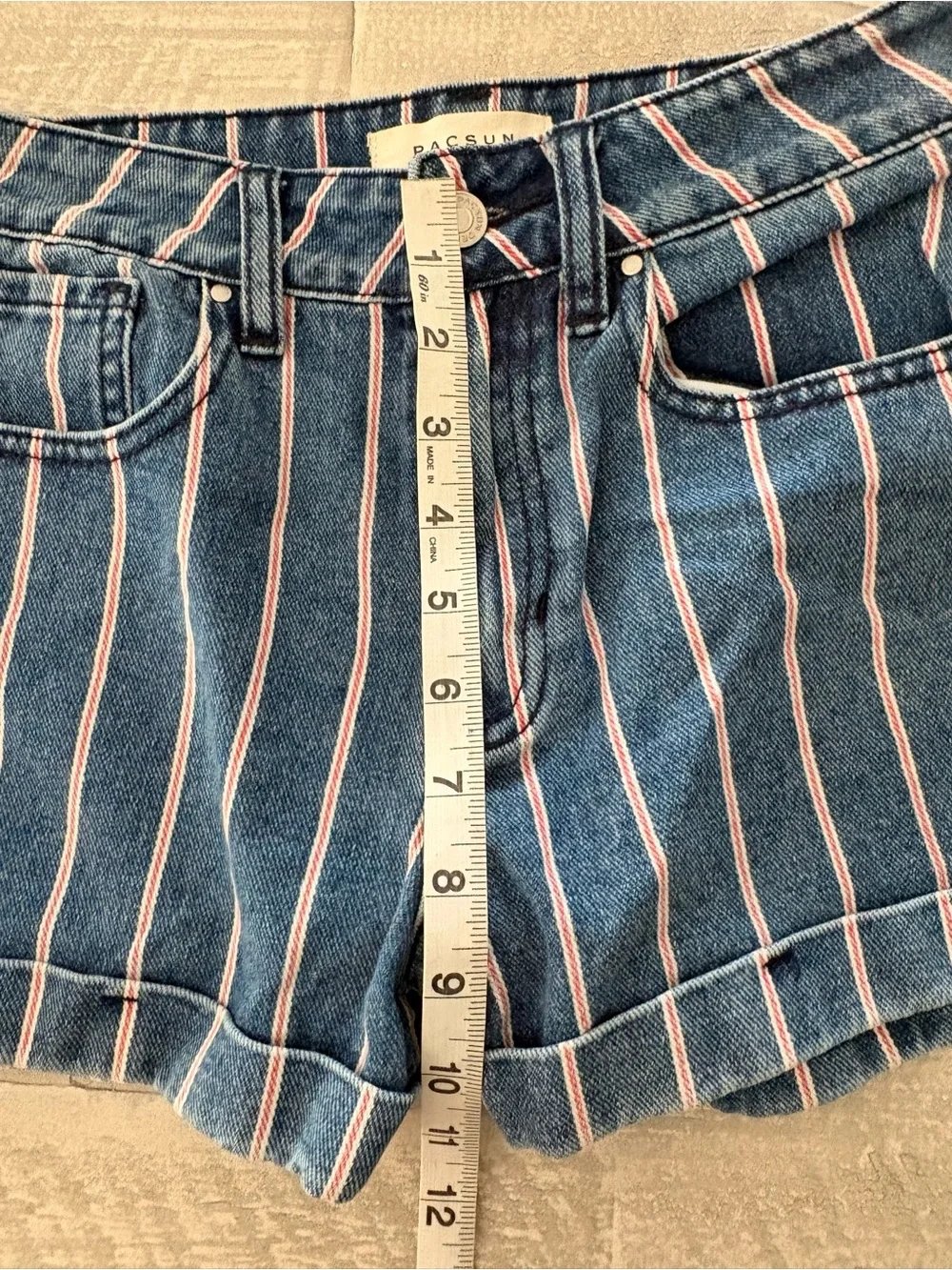 PacSun Red and White Striped High-Rise Denim Shorts size 24